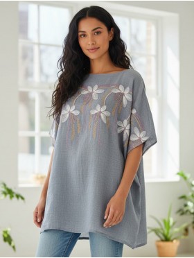 Stitched Flower Design Fashion Flowy Top